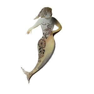 Antique Mexican Folk Art Horn Comb Carved Mermaid San Antonio Isla 7” -